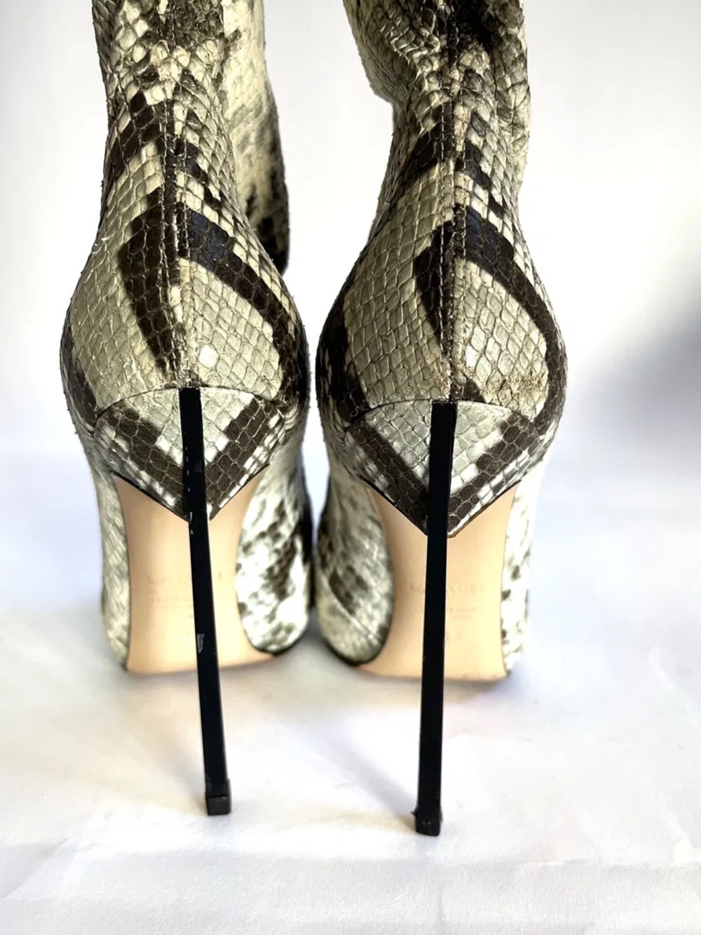 Casadei Blade Grey Python Print Stretch Over the Knee Stiletto Boots US 7